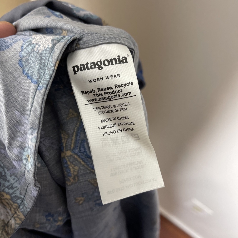 Womens Patagonia June Lake Blue Floral Dress Medium Cap Sleeve Short - Picture 9 of 9